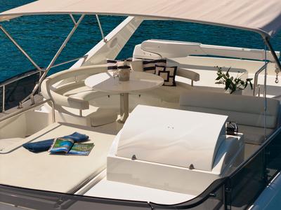 Deck of Dominique, a Ferretti 681 yacht at Zadar, Croatia
