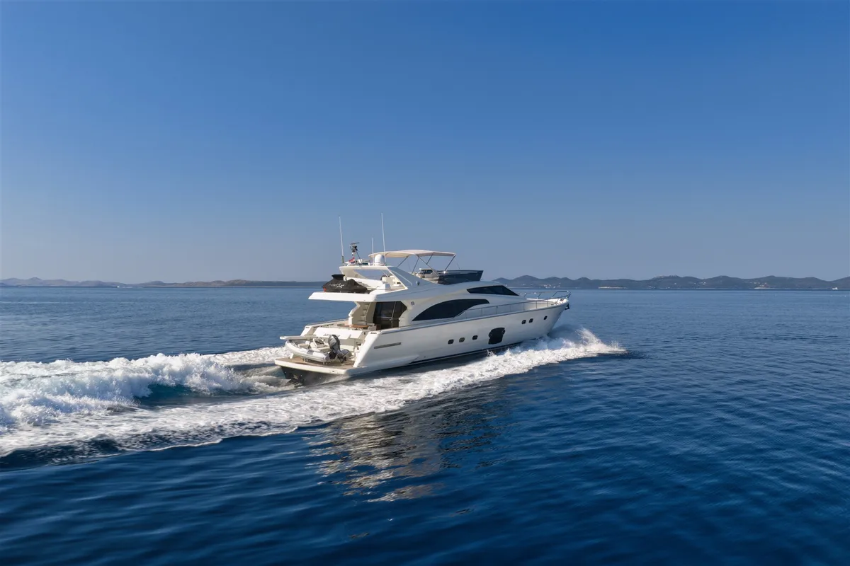 Exterior view of Dominique, a Ferretti 681 yacht at Zadar, Croatia