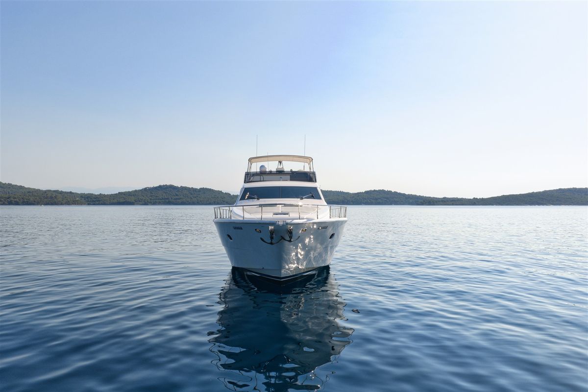 Exterior view of Dominique, a Ferretti 681 yacht at Zadar, Croatia