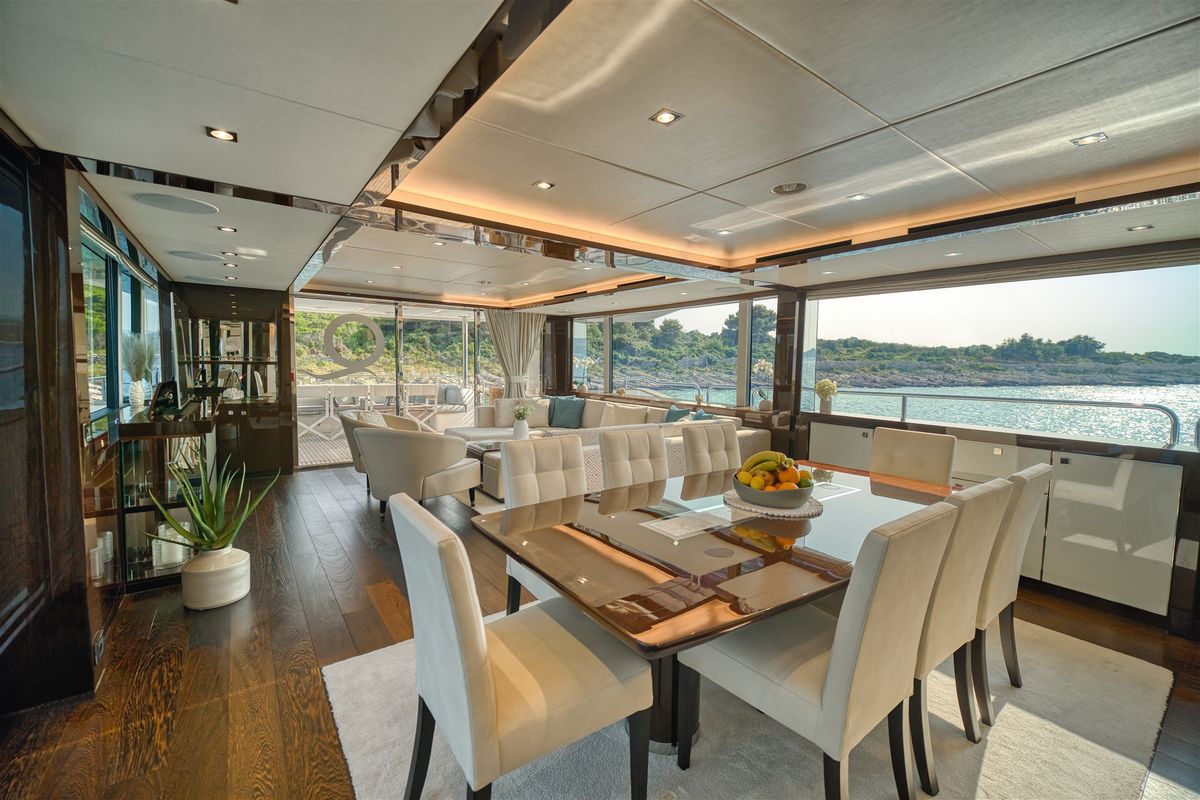 Salon of Dominique, a Ferretti 681 yacht at Zadar, Croatia