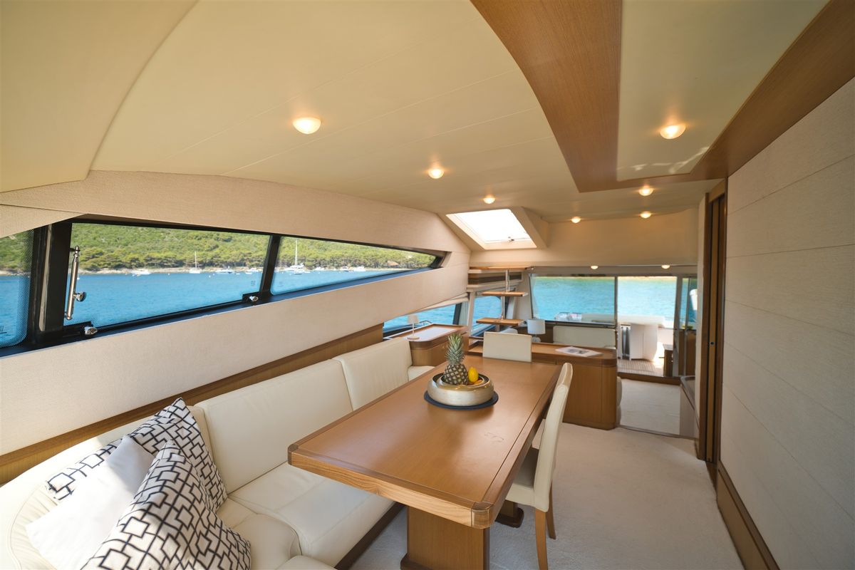 Salon of Dominique, a Ferretti 681 yacht at Zadar, Croatia