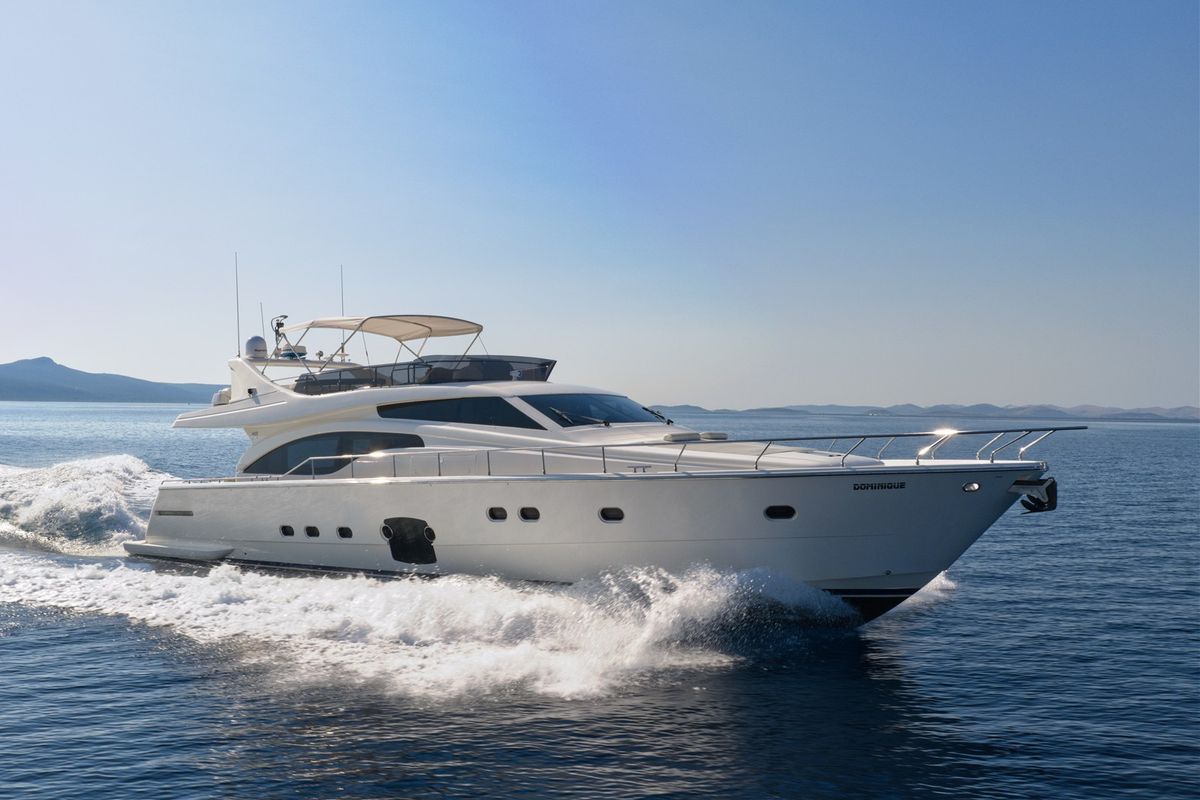 Exterior view of Dominique, a Ferretti 681 yacht at Zadar, Croatia