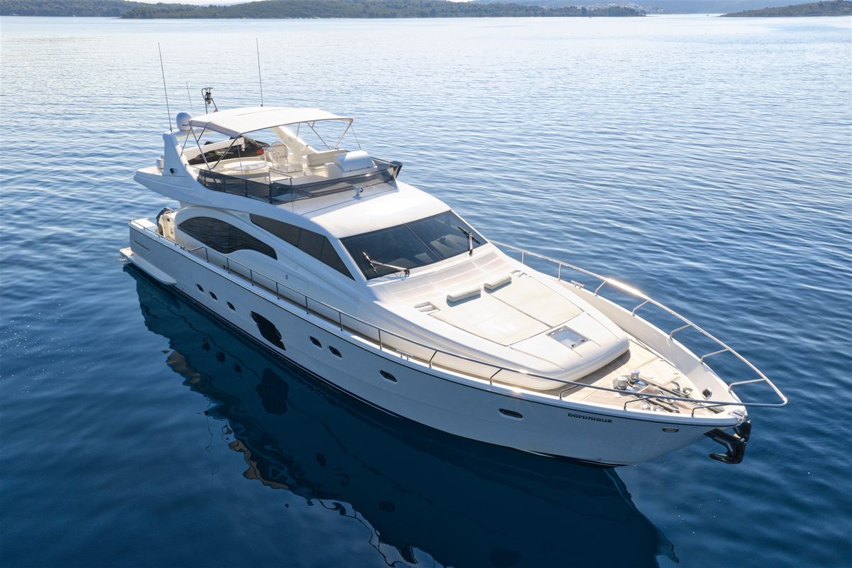 Exterior view of Dominique, a Ferretti 681 yacht at Zadar, Croatia