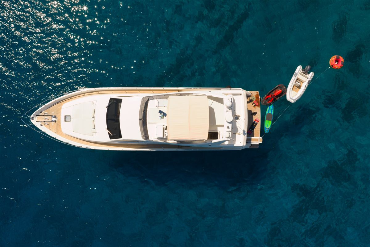 Exterior view of Dominique, a Ferretti 681 yacht at Zadar, Croatia