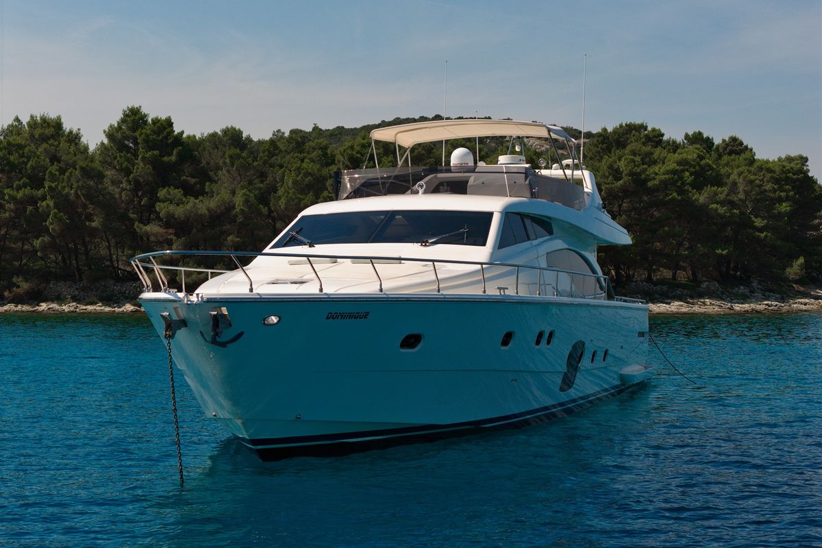 Exterior view of Dominique, a Ferretti 681 yacht at Zadar, Croatia