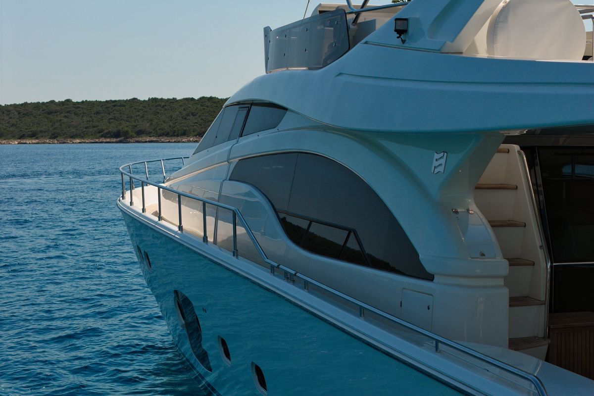 Exterior view of Dominique, a Ferretti 681 yacht at Zadar, Croatia