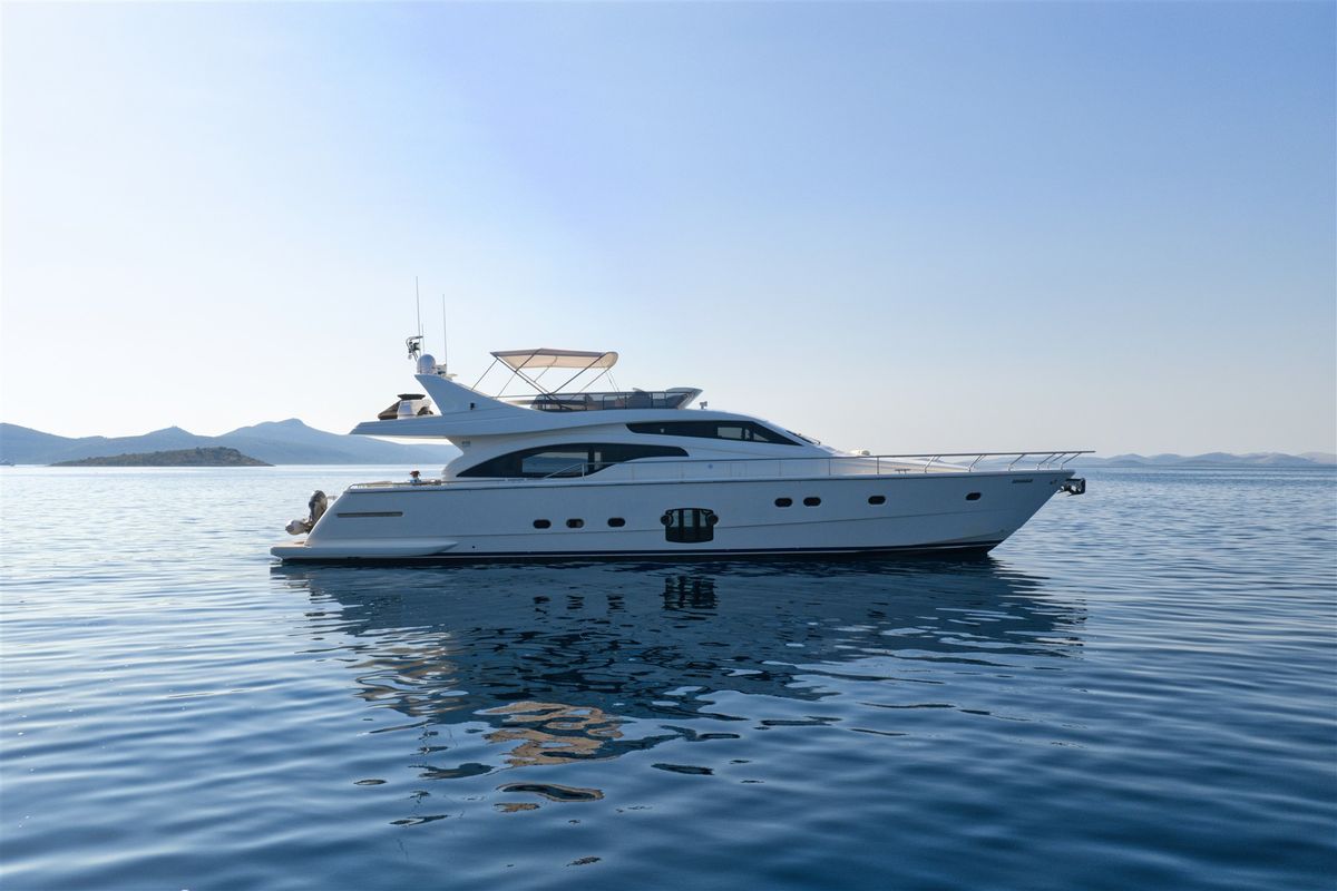 Exterior view of Dominique, a Ferretti 681 yacht at Zadar, Croatia