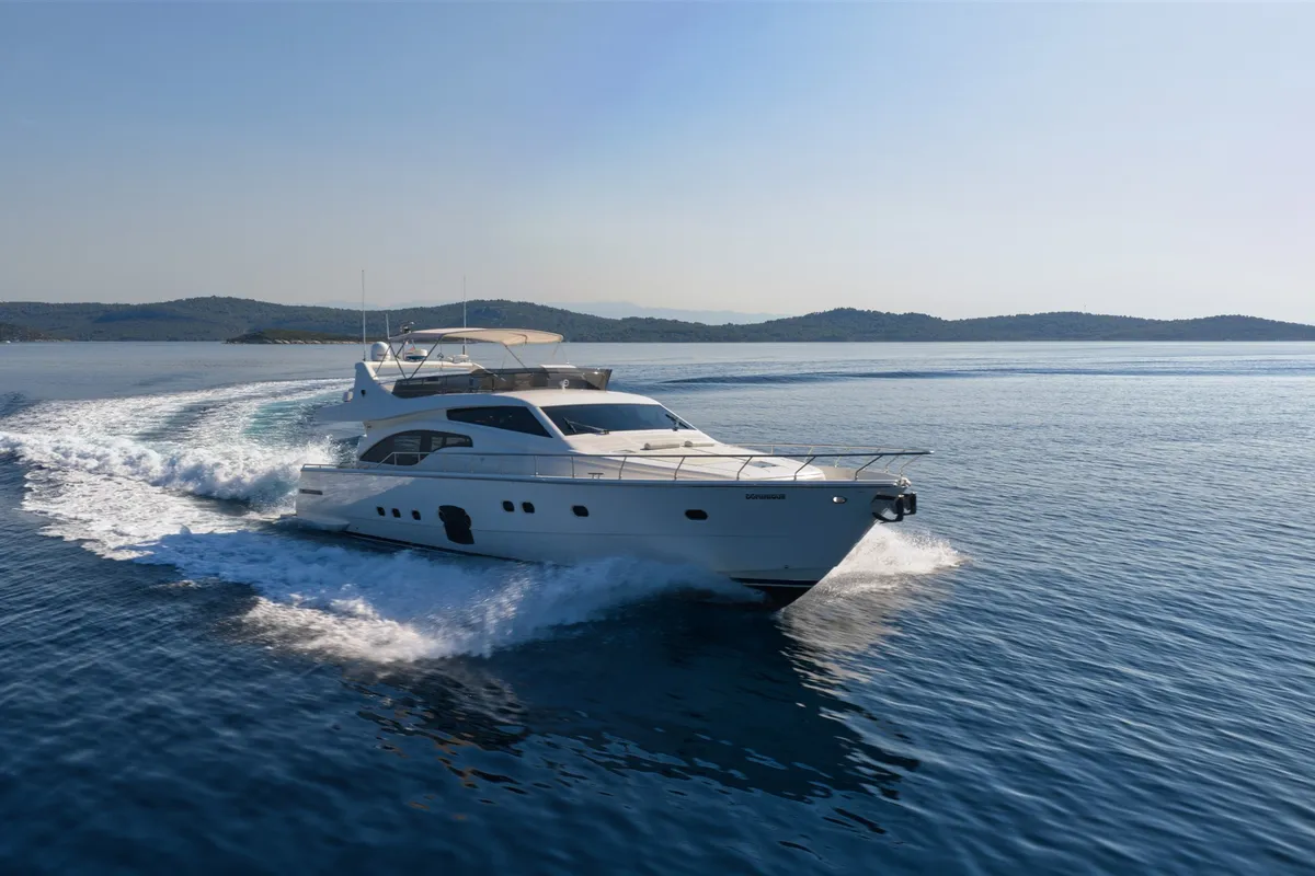 Exterior view of Dominique, a Ferretti 681 yacht at Zadar, Croatia