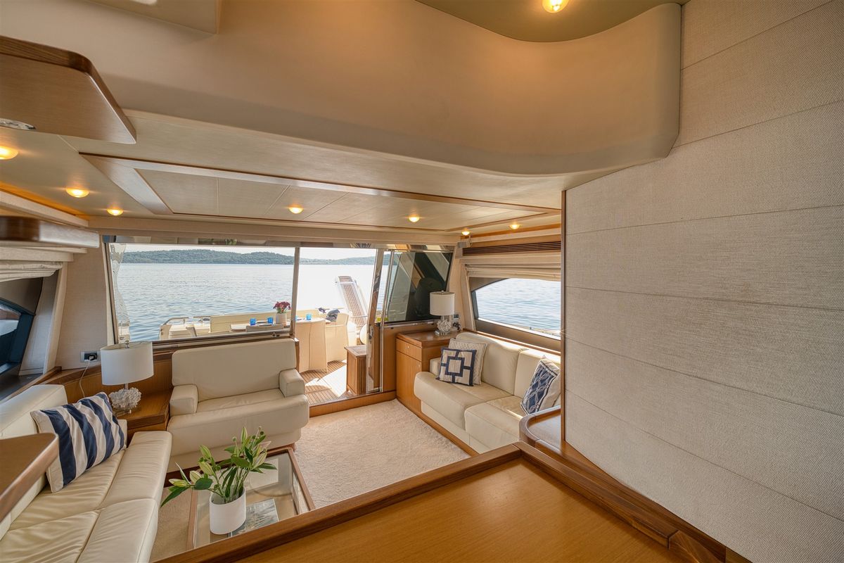Salon of Dominique, a Ferretti 681 yacht at Zadar, Croatia
