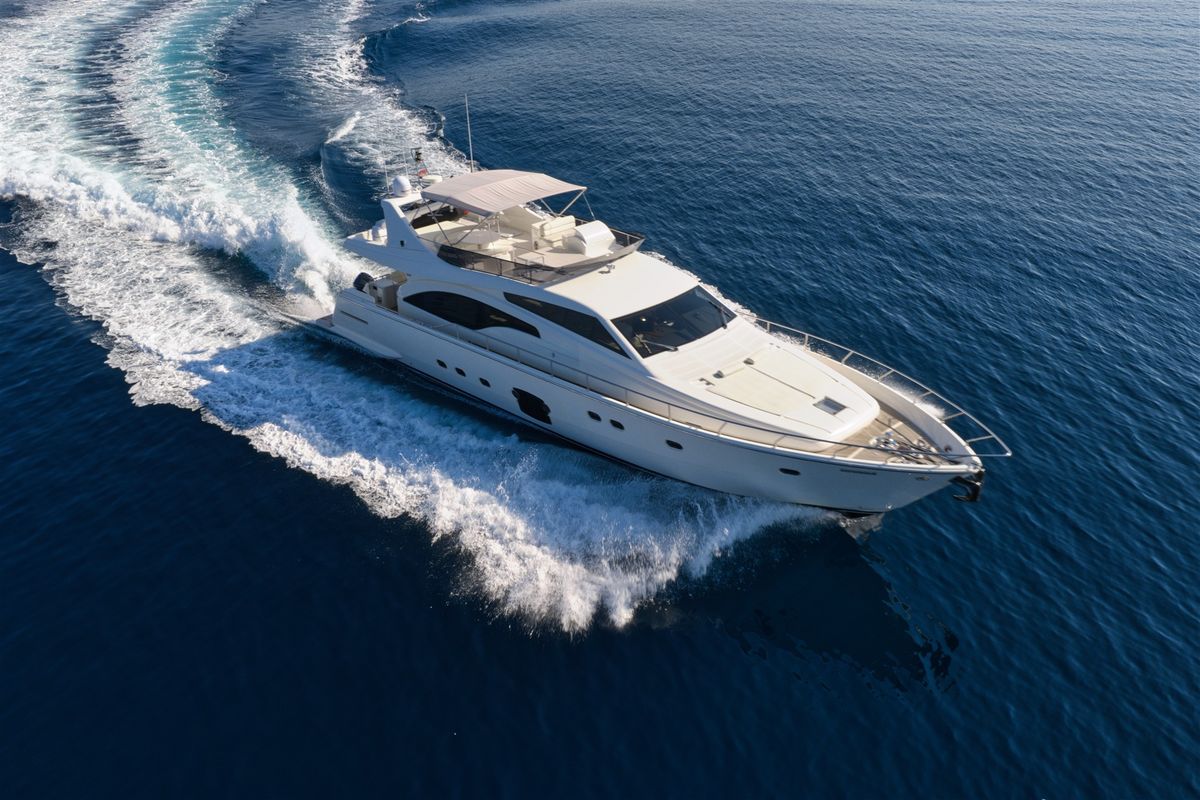 Exterior view of Dominique, a Ferretti 681 yacht at Zadar, Croatia