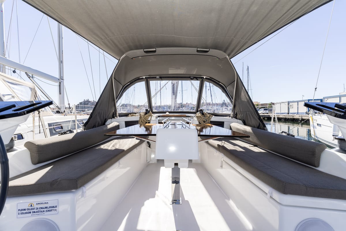 Deck of Lumi, a Dufour 37 sailboat at Grad Biograd na Moru, Croatia