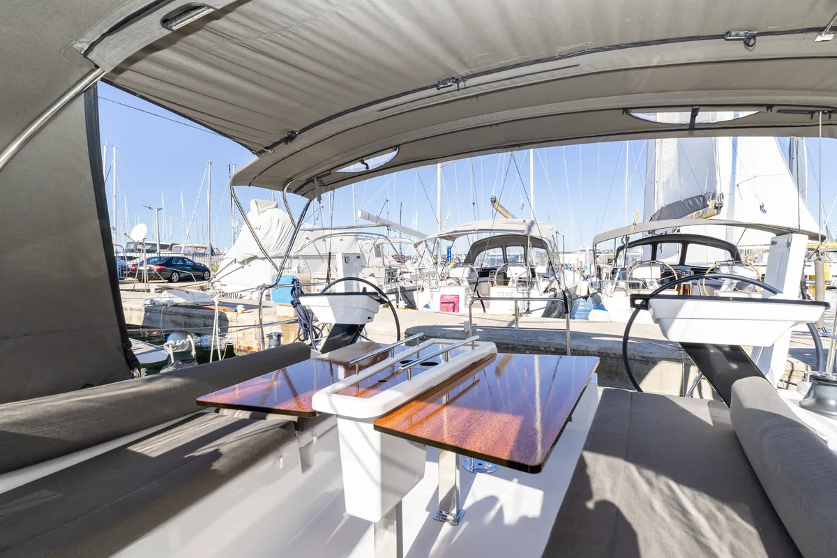 Deck of Lumi, a Dufour 37 sailboat at Grad Biograd na Moru, Croatia