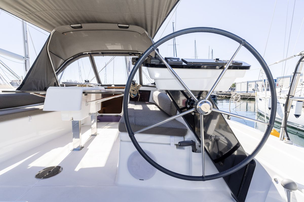 Cockpit of Lumi, a Dufour 37 sailboat at Grad Biograd na Moru, Croatia