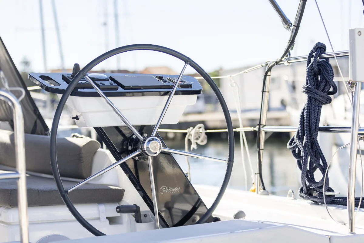 Cockpit of Lumi, a Dufour 37 sailboat at Grad Biograd na Moru, Croatia