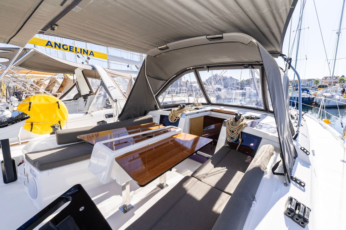 Deck of Lumi, a Dufour 37 sailboat at Grad Biograd na Moru, Croatia