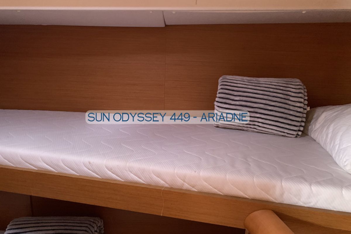 Cabin on Ariadne, a Jeanneau Sun Odyssey 449 sailboat at Kontokali, Greece