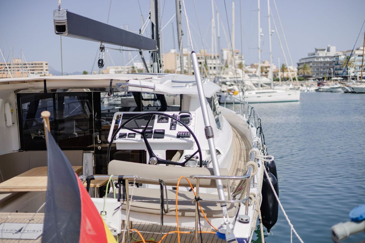Cockpit of Adventuro, a Hanse Yachts Moody 54 DS sailboat at Palma de Mallorca, Spain