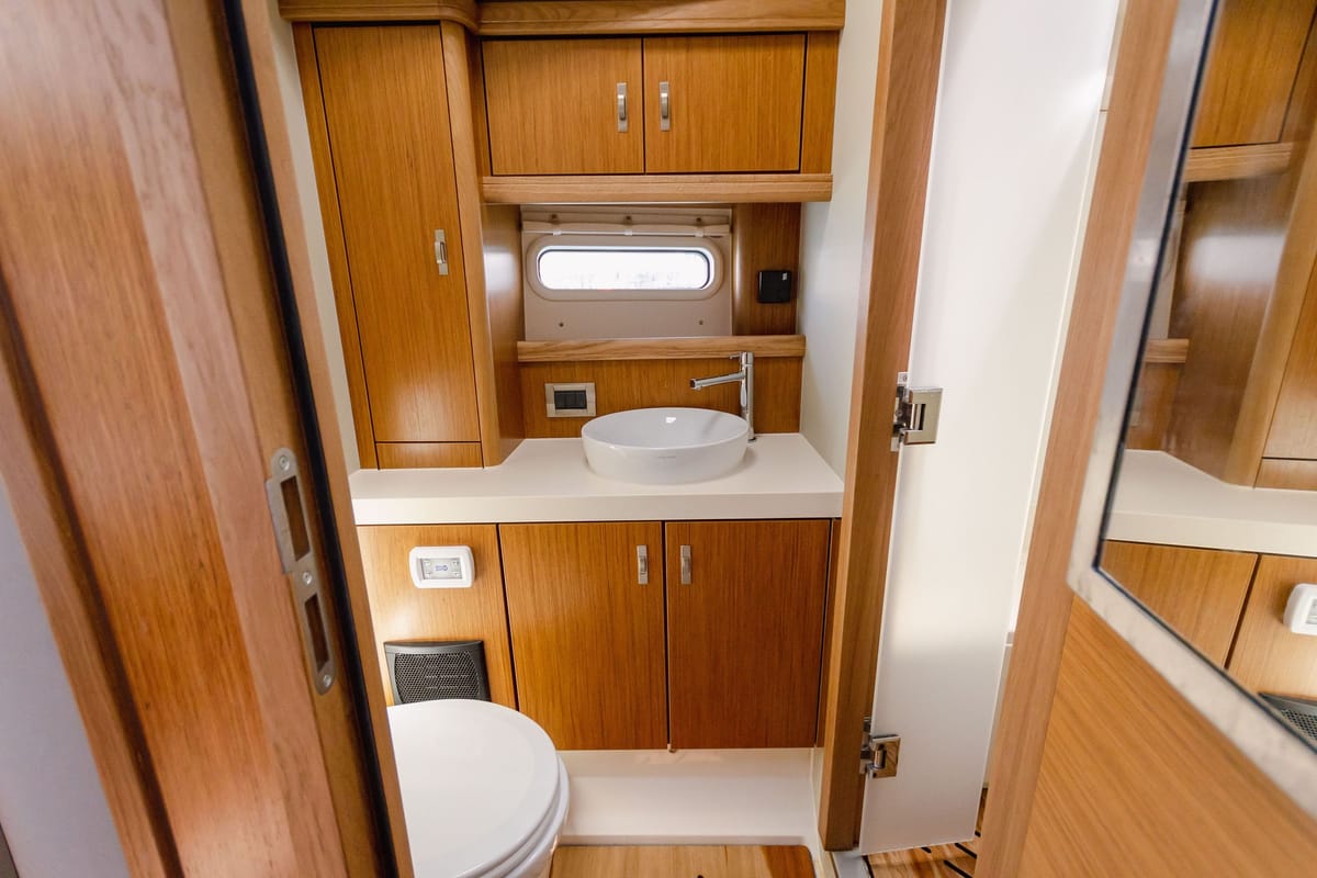Head on Adventuro, a Hanse Yachts Moody 54 DS sailboat at Palma de Mallorca, Spain
