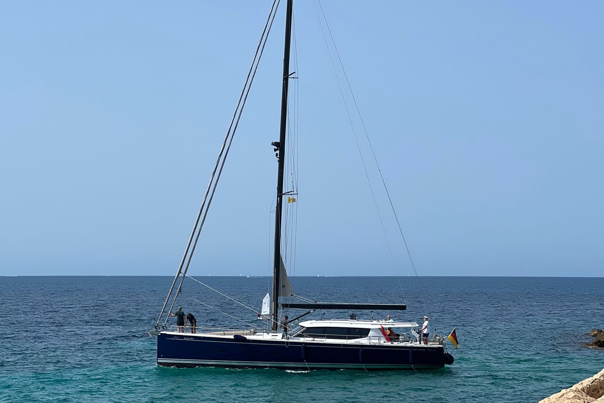 Exterior view of Adventuro, a Hanse Yachts Moody 54 DS sailboat at Palma de Mallorca, Spain