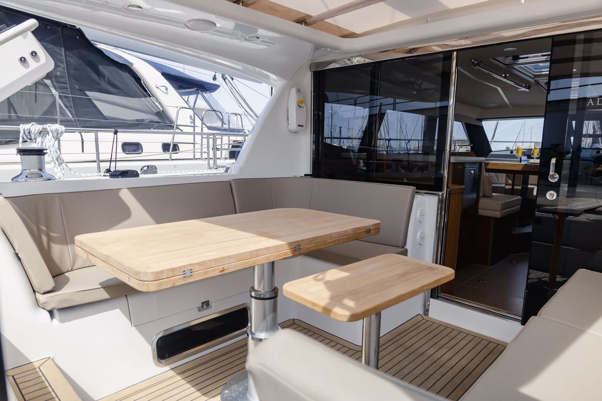 Deck of Adventuro, a Hanse Yachts Moody 54 DS sailboat at Palma de Mallorca, Spain
