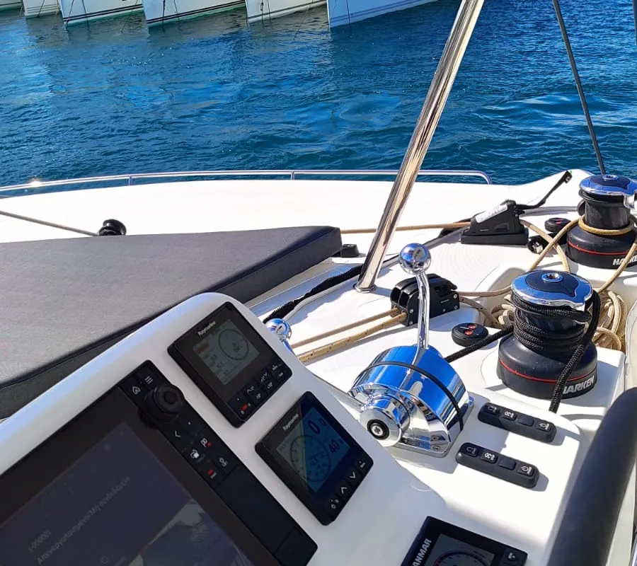 Deck of Naf, a Lagoon 51 catamaran at Lavreotiki Municipal Unit, Greece