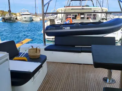 Deck of Naf, a Lagoon 51 catamaran at Lavreotiki Municipal Unit, Greece
