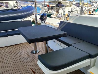 Cockpit of Naf, a Lagoon 51 catamaran at Lavreotiki Municipal Unit, Greece