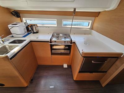 Galley of Luna, a Jeanneau Sun Odyssey 490 sailboat at Grad Biograd na Moru, Croatia