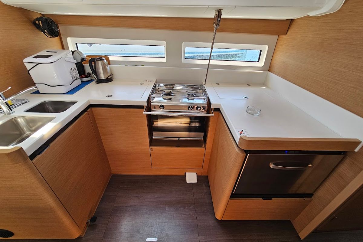 Galley of Luna, a Jeanneau Sun Odyssey 490 sailboat at Grad Biograd na Moru, Croatia