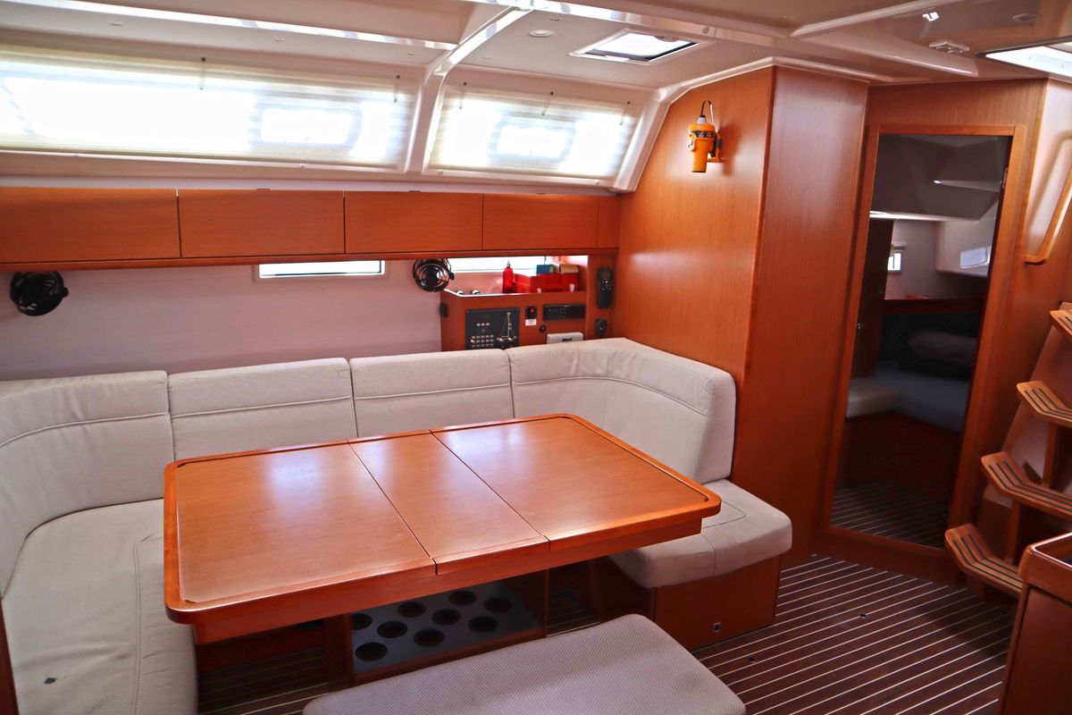 Salon of Stavento, a Bavaria Cruiser 46 sailboat at Kontokali, Greece