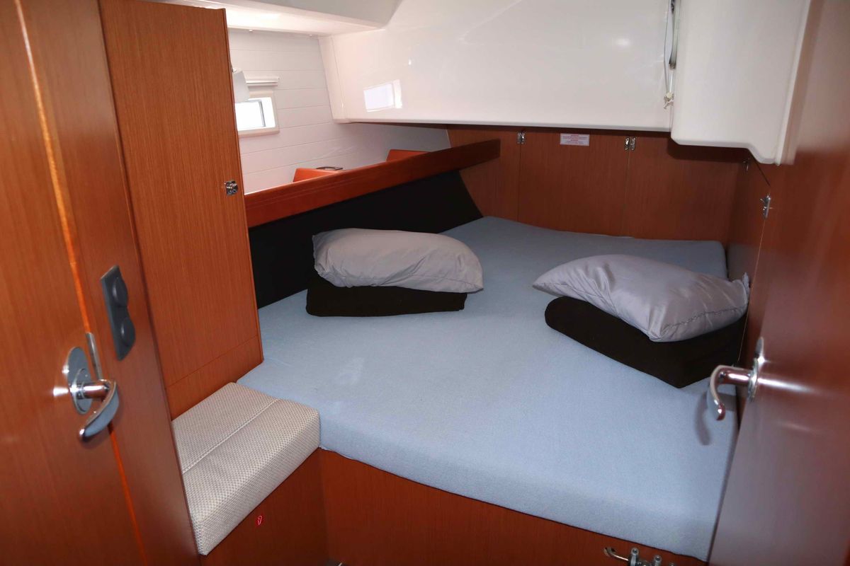 Cabin on Stavento, a Bavaria Cruiser 46 sailboat at Kontokali, Greece