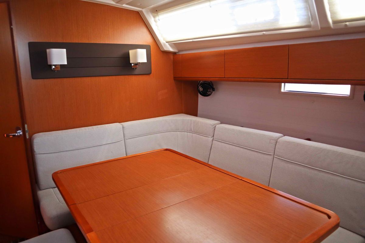 Salon of Stavento, a Bavaria Cruiser 46 sailboat at Kontokali, Greece