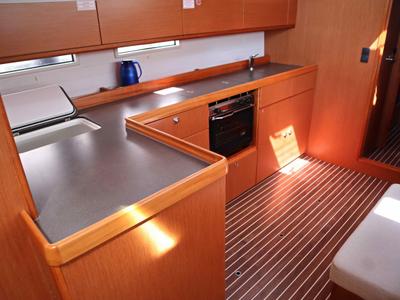 Galley of Stavento, a Bavaria Cruiser 46 sailboat at Kontokali, Greece