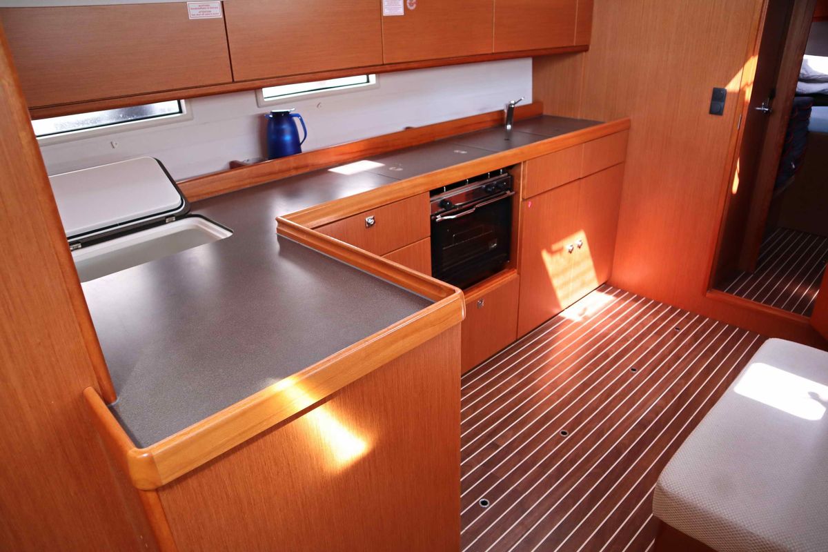 Galley of Stavento, a Bavaria Cruiser 46 sailboat at Kontokali, Greece