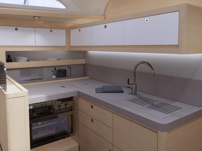 Galley of Blue Mermaid, a Dufour 470 sailboat at Lavreotiki Municipal Unit, Greece