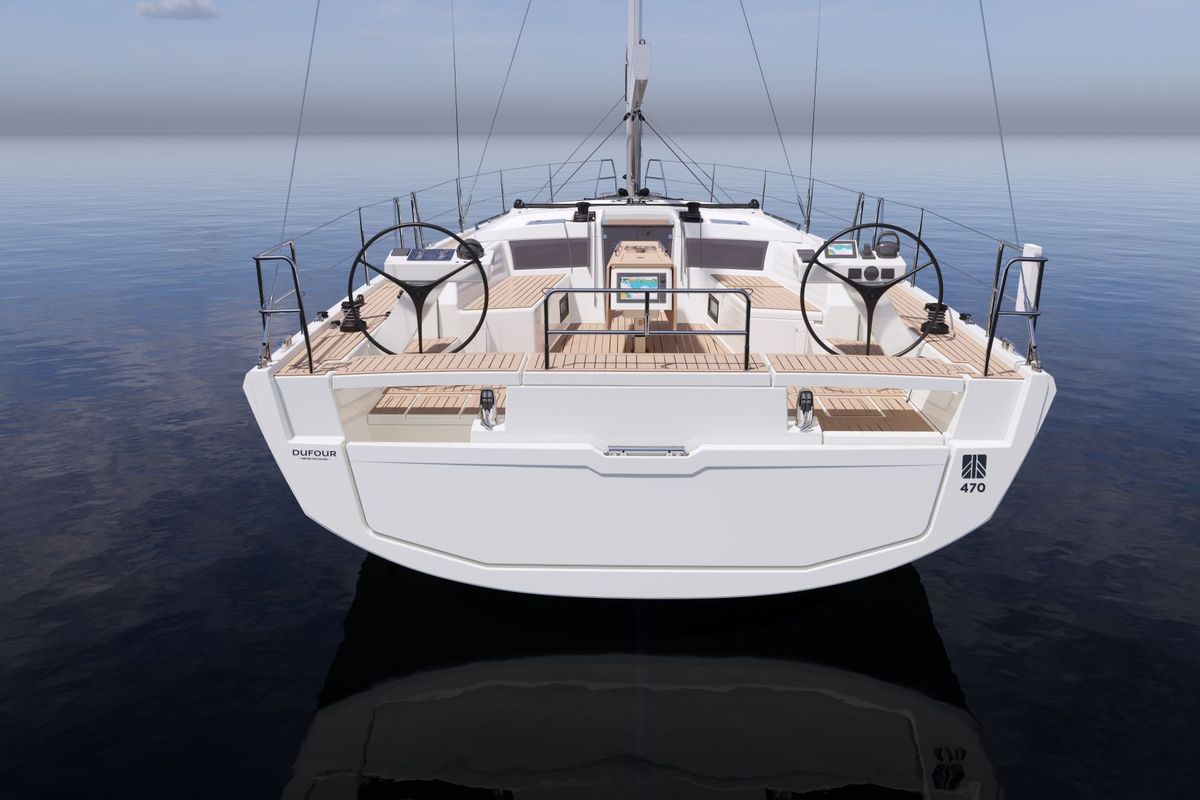 Exterior view of Blue Mermaid, a Dufour 470 sailboat at Lavreotiki Municipal Unit, Greece