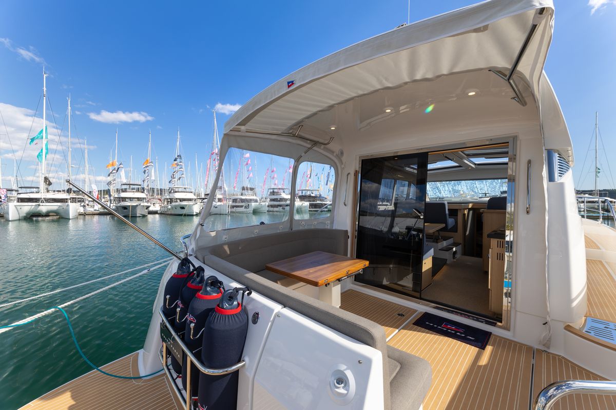 Deck of Ikar, a Nimbus 405 Coupe motorboat at Split, Croatia