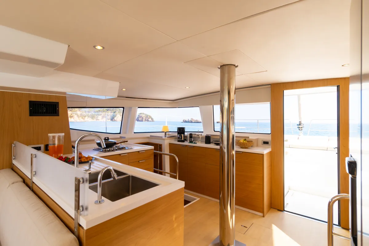 Galley of Zizi II, a Bali 4.6 catamaran at Preveza, Greece