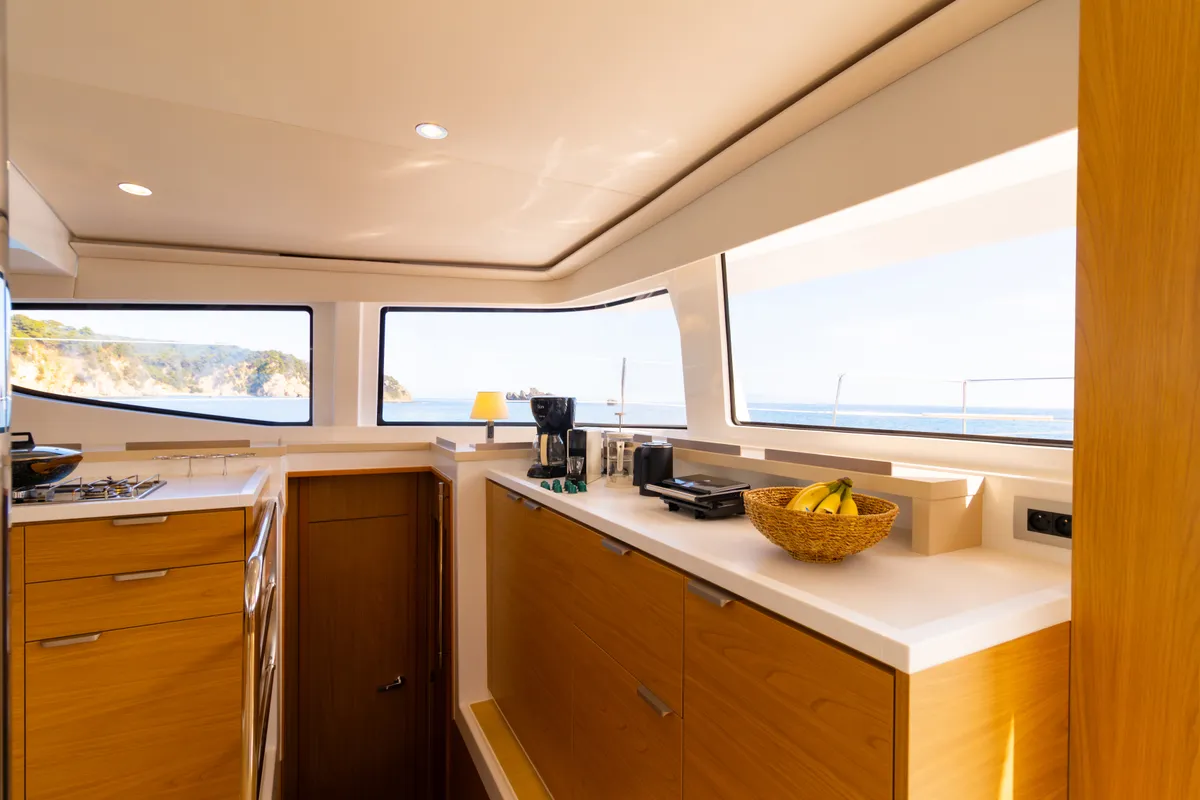 Galley of Zizi II, a Bali 4.6 catamaran at Preveza, Greece