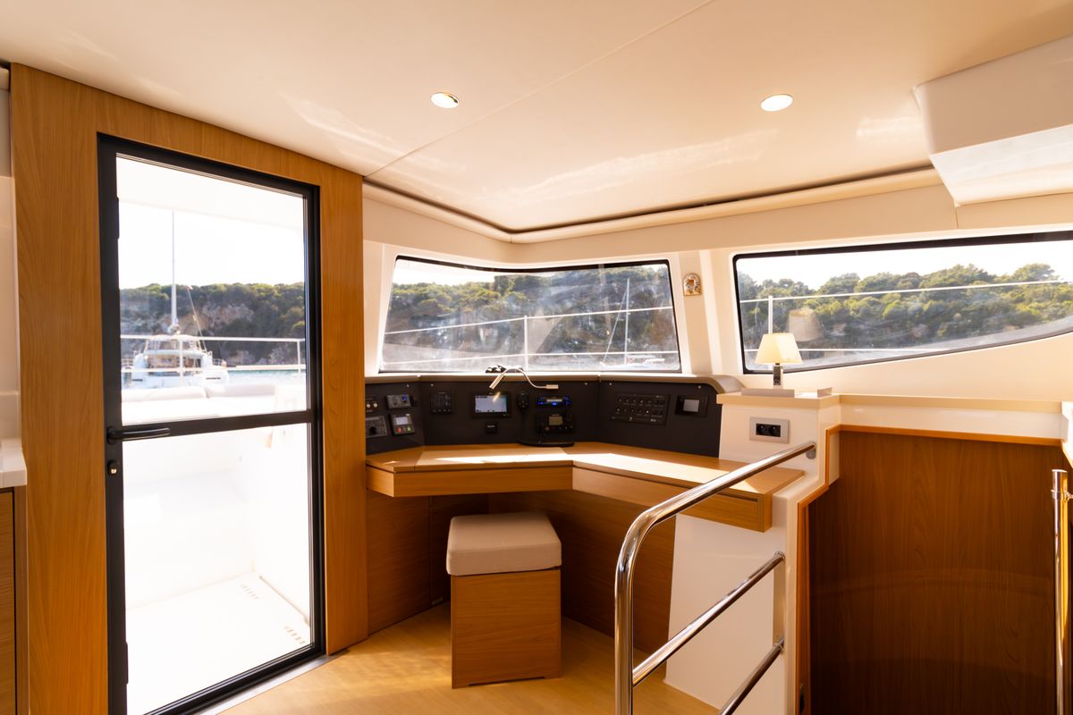 Cockpit of Zizi II, a Bali 4.6 catamaran at Preveza, Greece