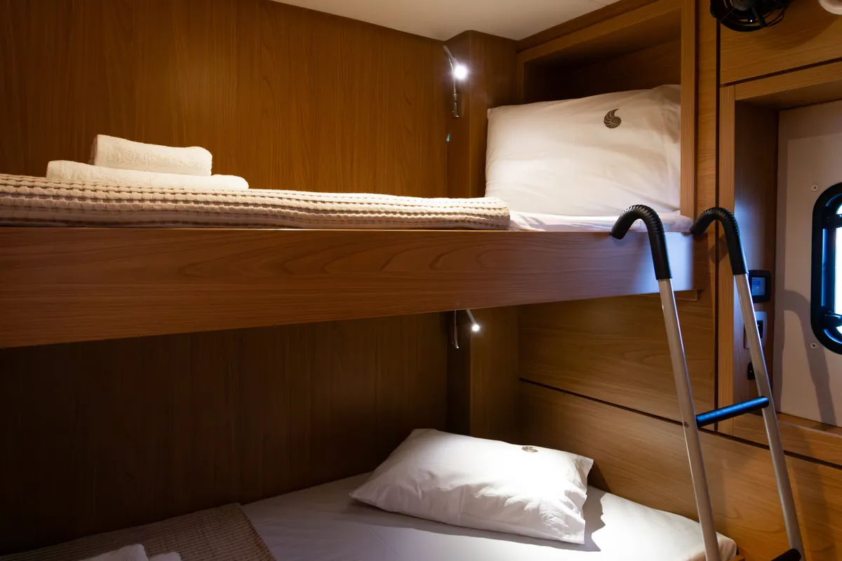 Cabin on Zizi II, a Bali 4.6 catamaran at Preveza, Greece