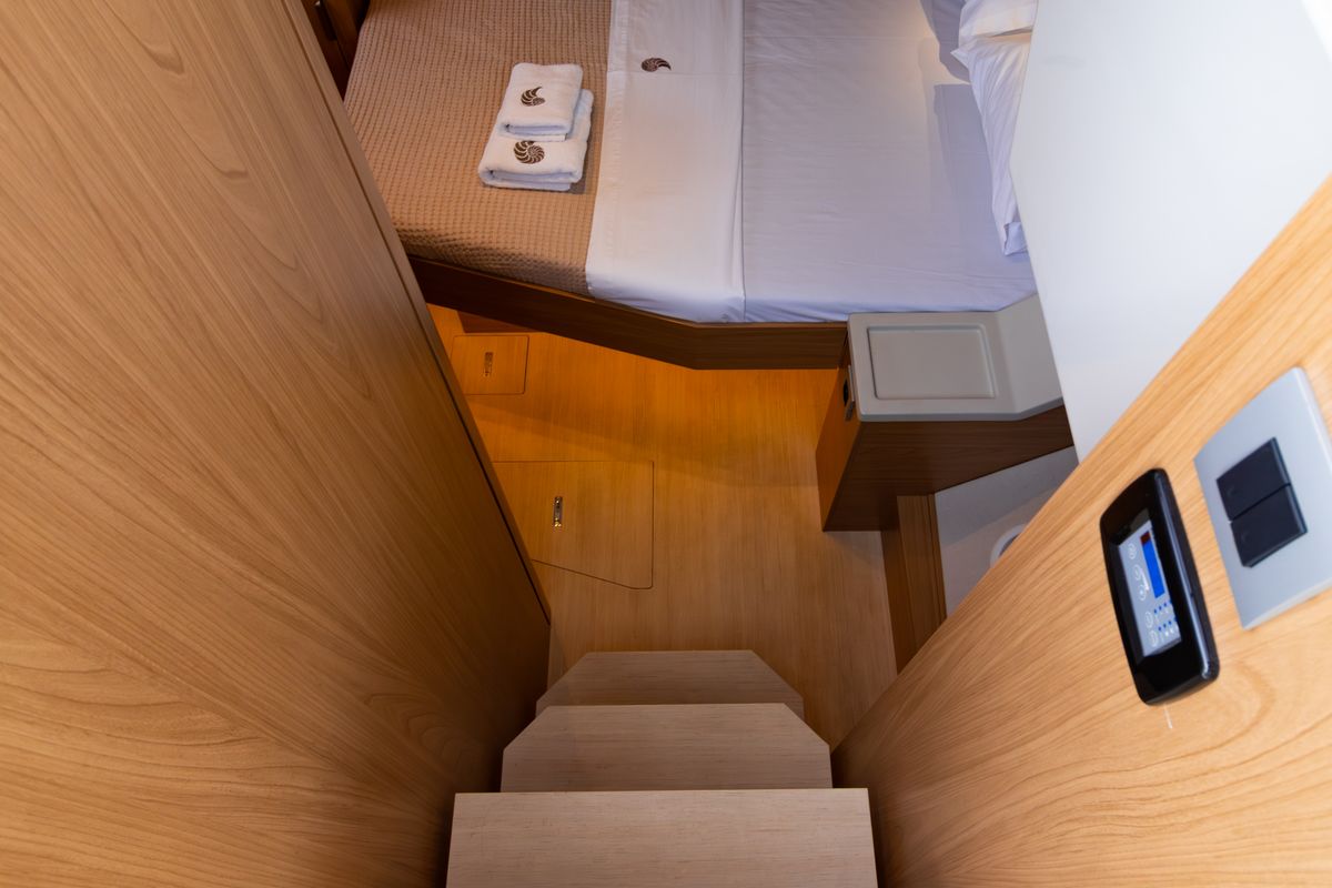 Cabin on Zizi II, a Bali 4.6 catamaran at Preveza, Greece