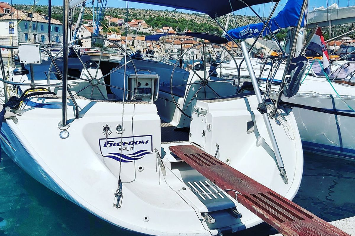 Exterior view of Freedom, a Bavaria 44 sailboat at Split, Croatia