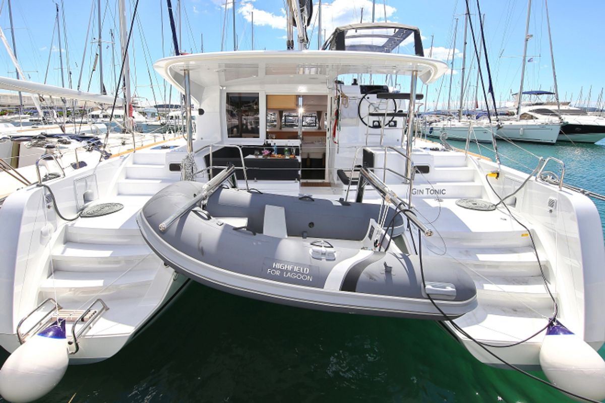 Exterior view of Gin Tonic, a Lagoon 39 catamaran at Općina Sukošan, Croatia
