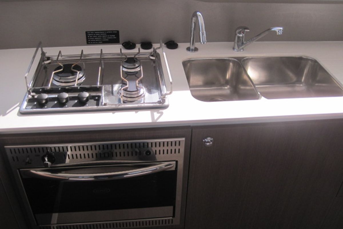 Galley of Patrizia, a Bali 4.3 catamaran at Capo d'Orlando, Italy