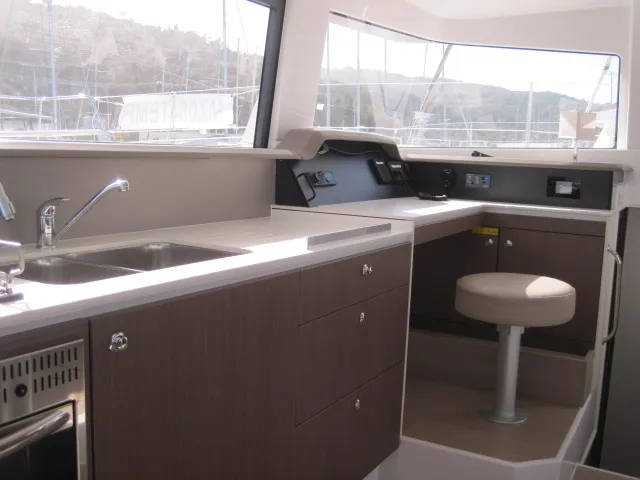 Galley of Patrizia, a Bali 4.3 catamaran at Capo d'Orlando, Italy