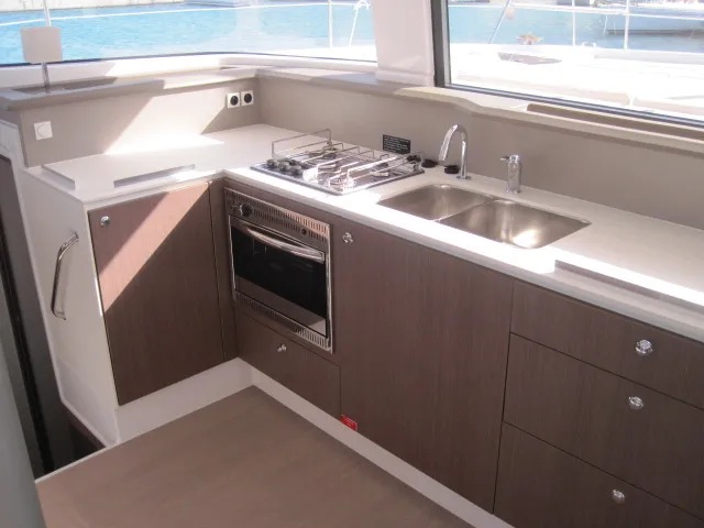 Galley of Patrizia, a Bali 4.3 catamaran at Capo d'Orlando, Italy