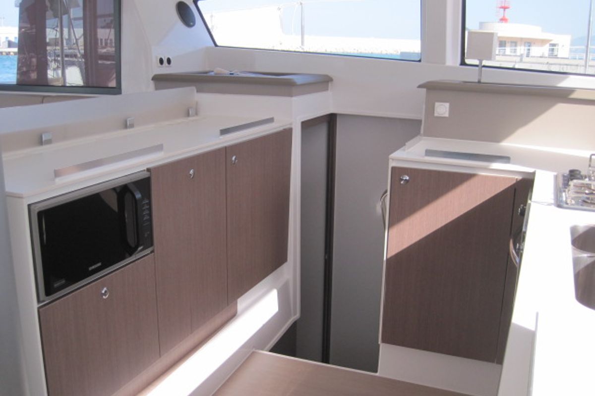 Galley of Patrizia, a Bali 4.3 catamaran at Capo d'Orlando, Italy