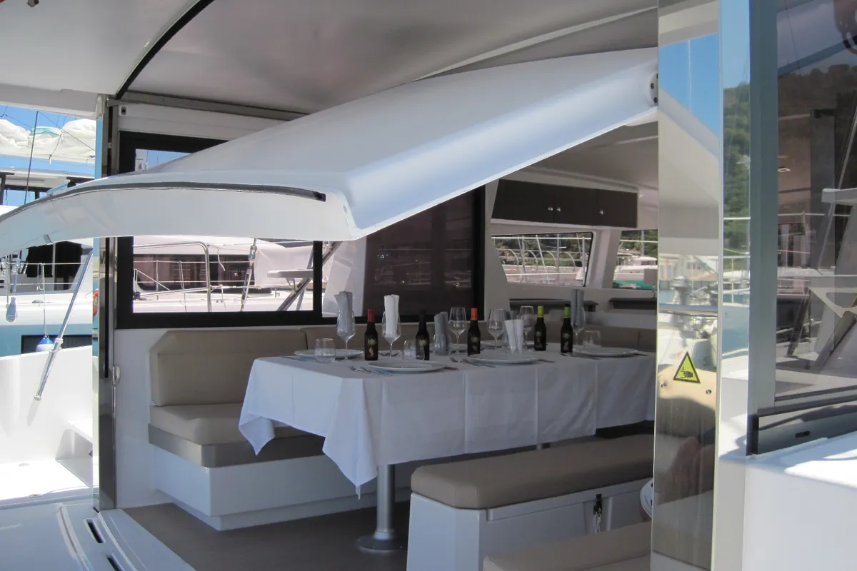 Patrizia, a Bali 4.3 catamaran at Capo d'Orlando, Italy