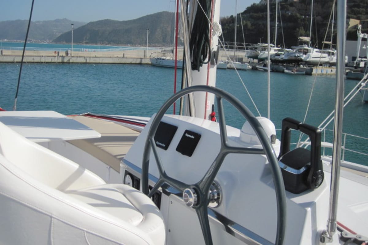 Patrizia, a Bali 4.3 catamaran at Capo d'Orlando, Italy